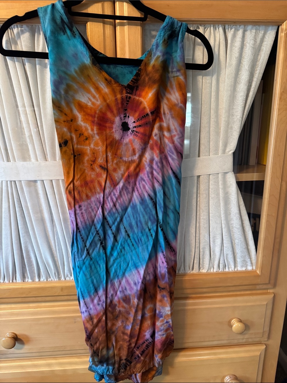 Tie-Dye Midi Dress in Turquoise & Orange